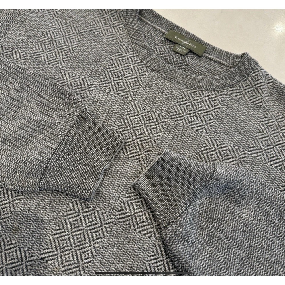 VTG Ermenegildo Zegna Mens Sweater 48 SM Geometric Black/Gray‎ Wool Mix
